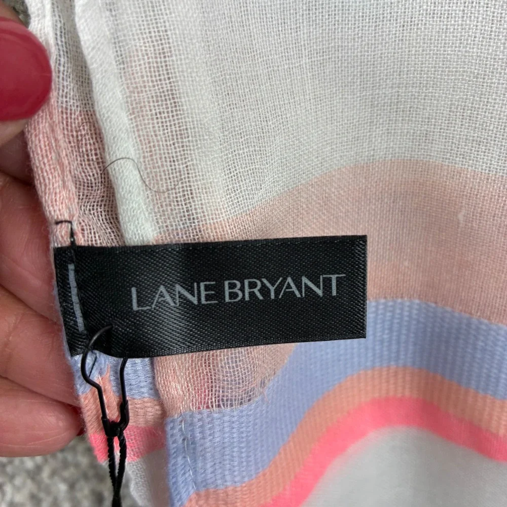 Lane Bryant Scarf Women Pink Blue Striped Sheer Gauze Fringe Coastal Preppy NWT